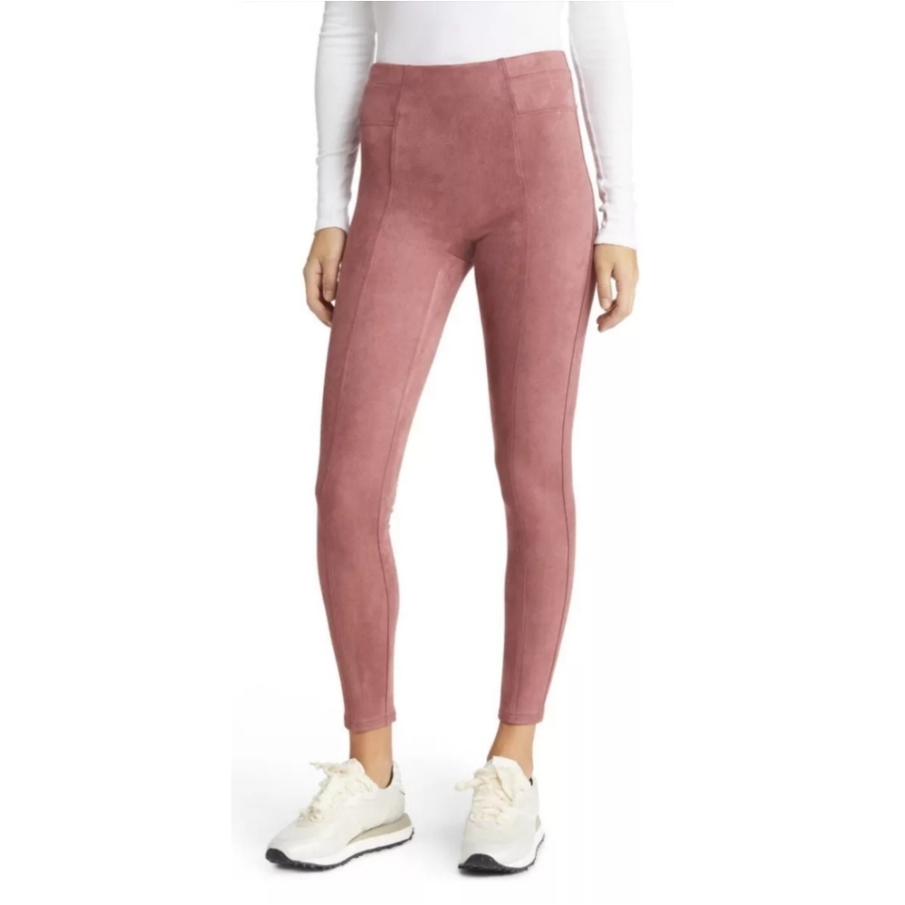 Spanx Rich Rose Pink Faux Suede Cropped Leggings Size Medium Petite